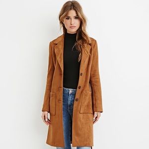 Brown Longline Faux Suede Coat
